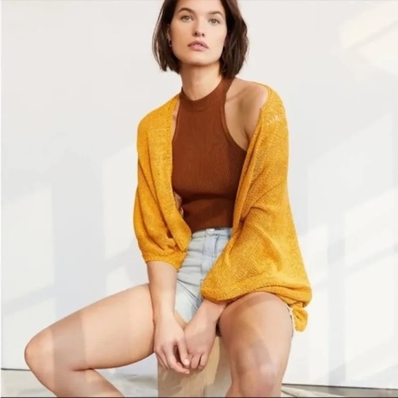 Anthropologie Mustard Yellow Crochet Open-Front Loose-Fit Cardigan. One Size. - Picture 12 of 12